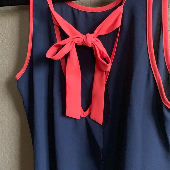 Blue and Pink Tank-Top Blouse with Ribbon Bow. - Picture 4 of 8